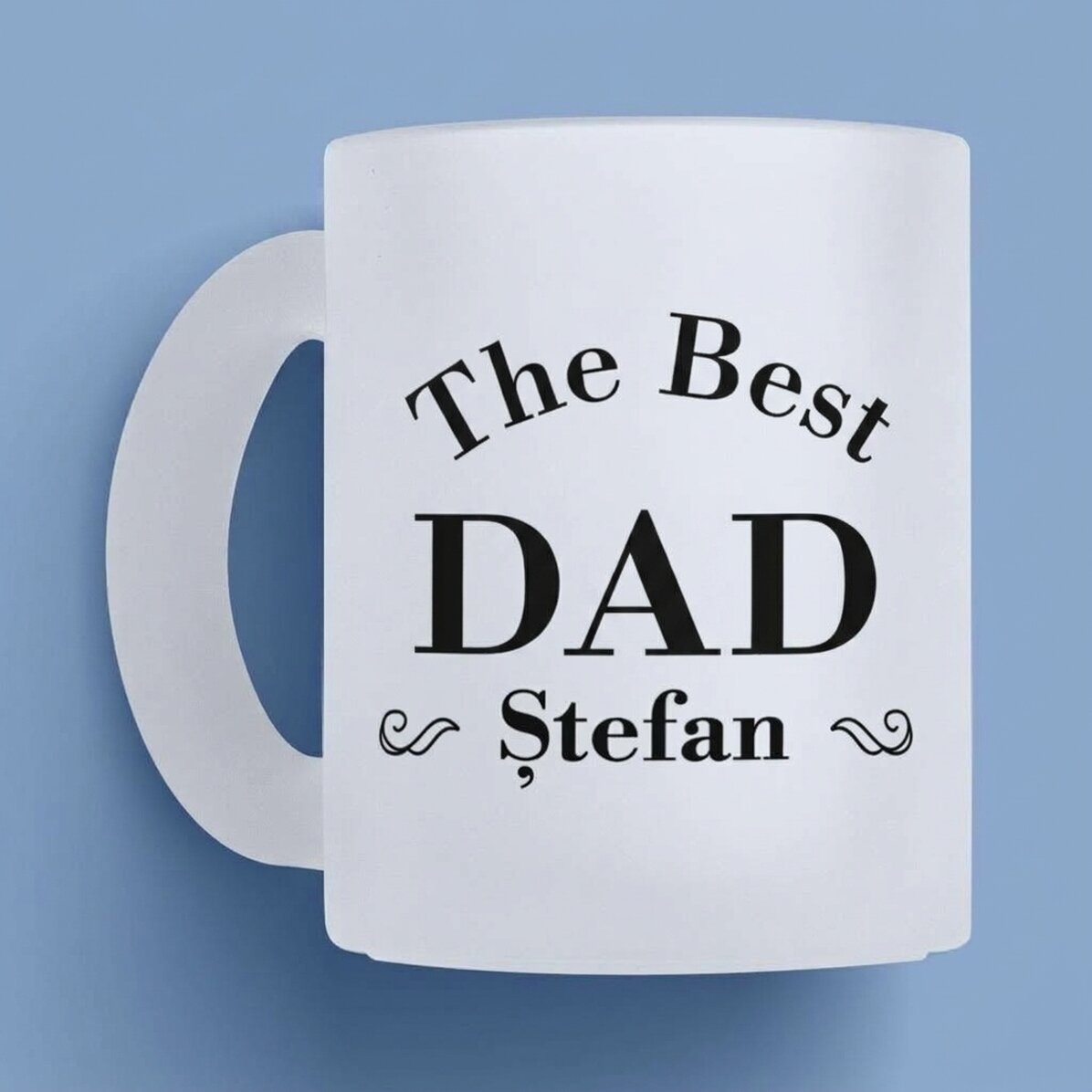 Taza de cristal mate personalizada con texto: «El mejor papá»