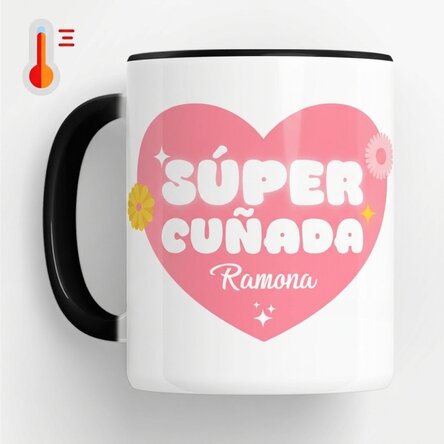 Taza termosensible personalizada con texto: «Super cuñada»