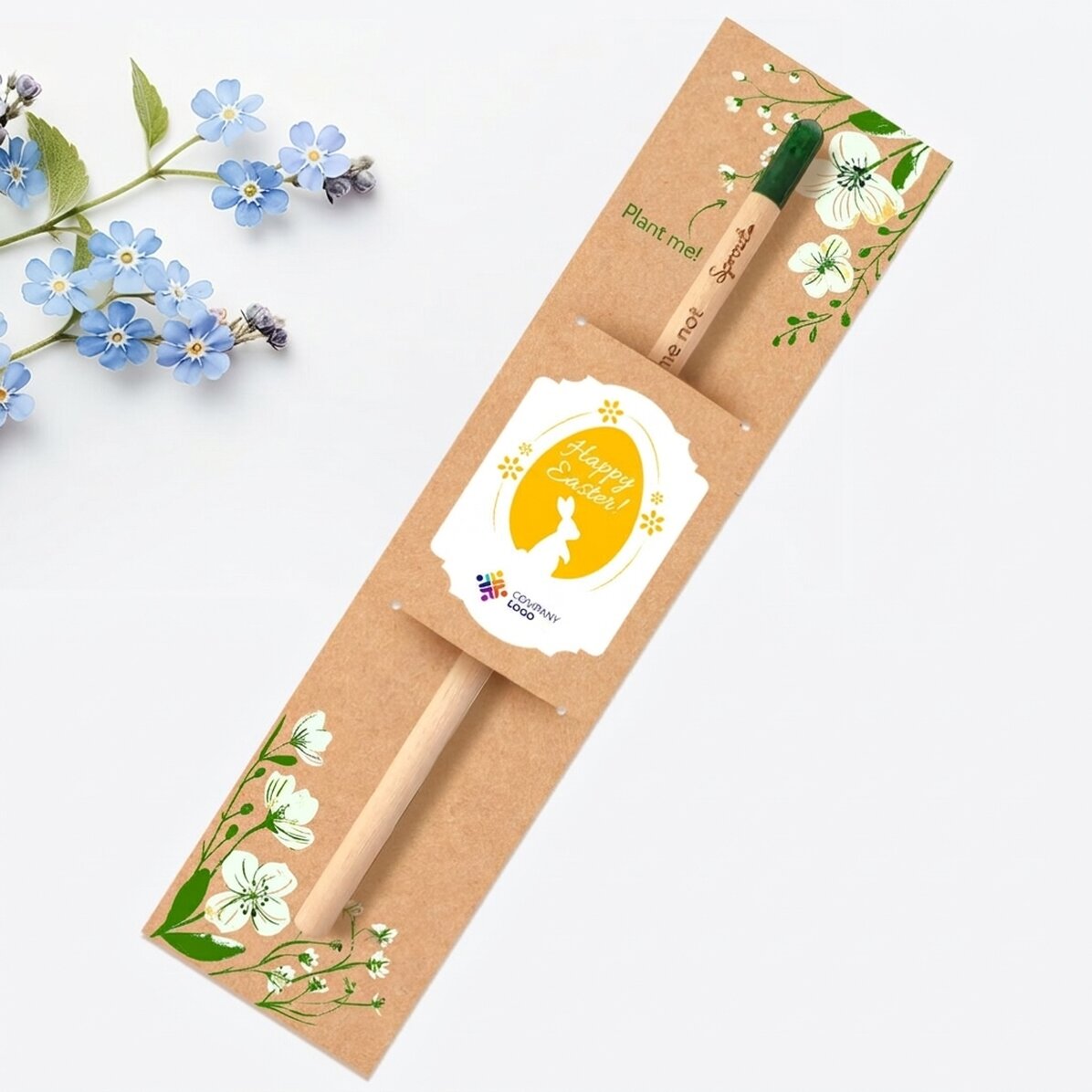Lápiz plantable personalizado con logotipo y mensaje - Feliz Pascua