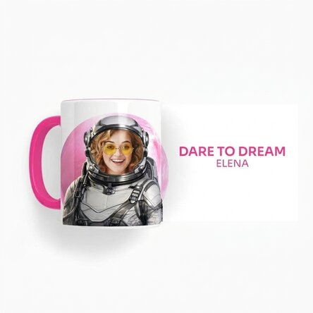 Personalised mug with photo and text - Dare to Dream - Choose your planet