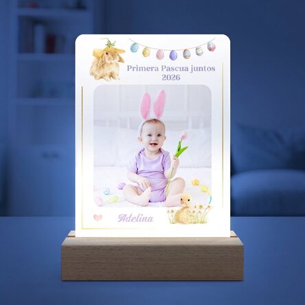 Lámpara LED de noche personalizada con una foto y un texto - Primera Pascua