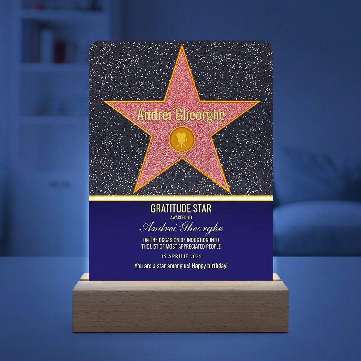 Lámpara LED de noche personalizada con mensaje - La estrella de la gratitud