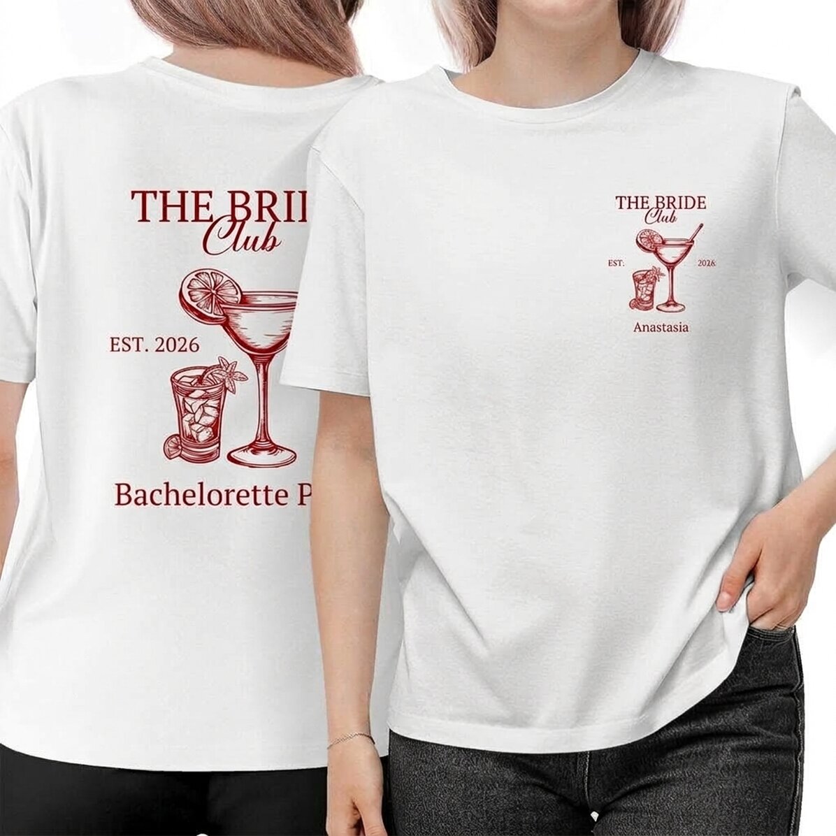 Camiseta de algodón personalizada por delante y por detrás - The Bride Club