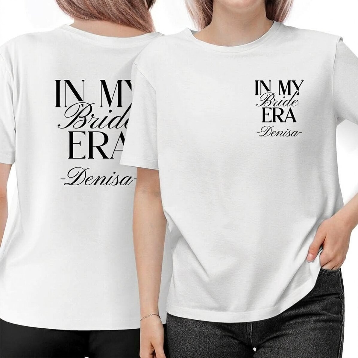 Camiseta de algodón personalizada por delante y por detrás con nombre - Bride Era