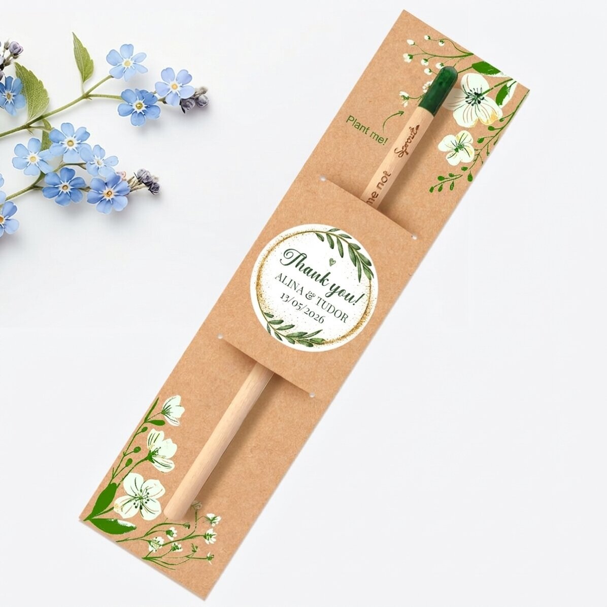 Lápiz plantable personalizado con mensaje: «Thank you»