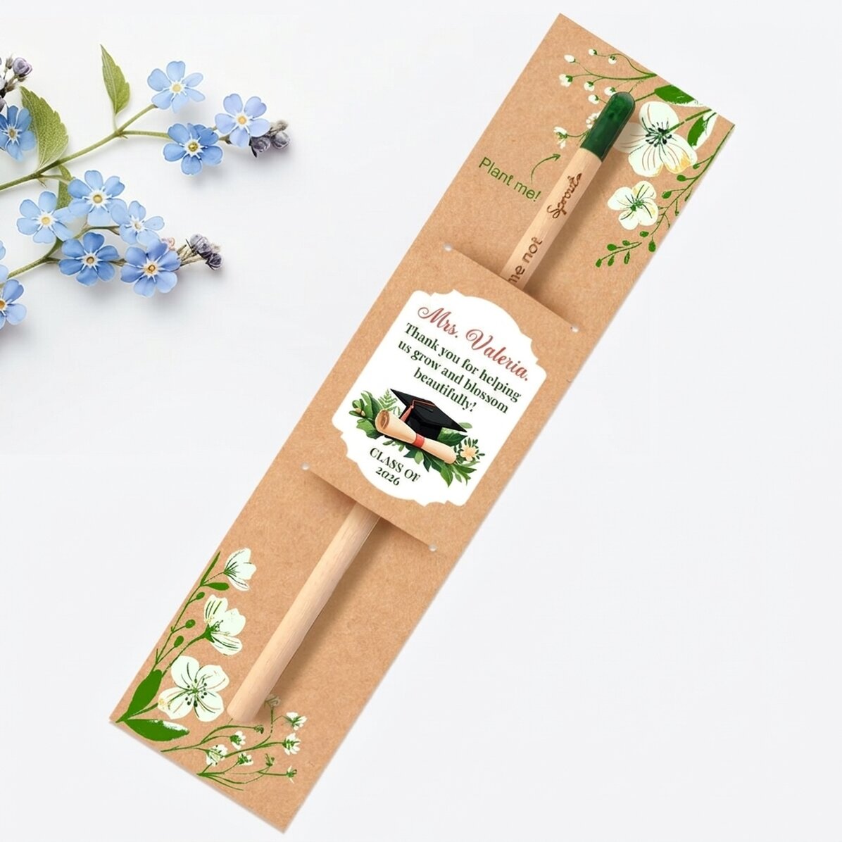 Lápiz plantable personalizado con mensaje de graduación: «Gracias»