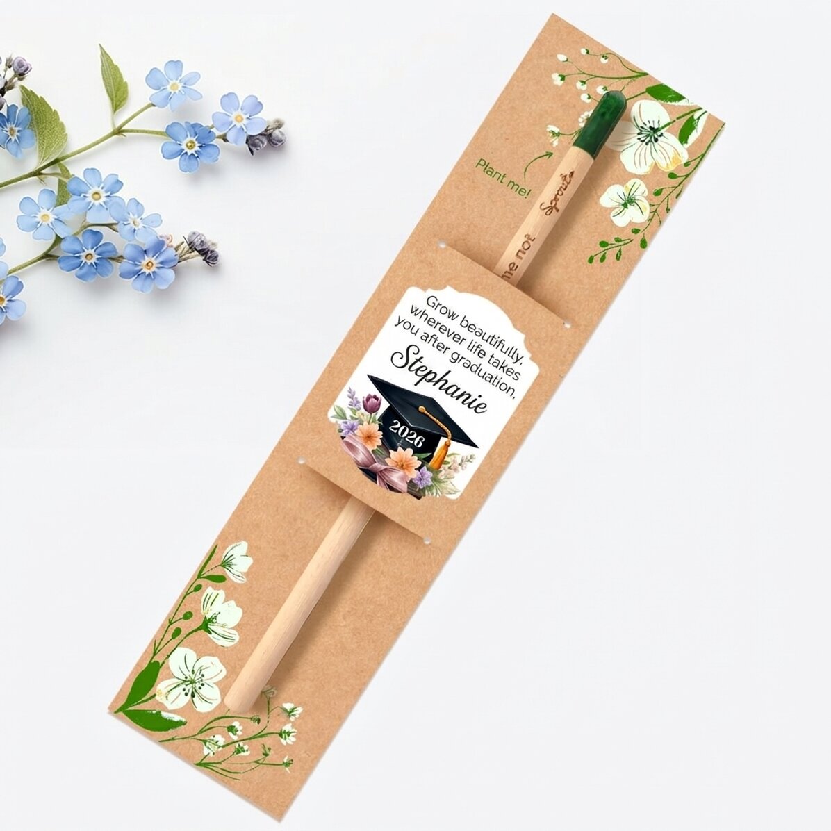 Lápiz plantable personalizado con mensaje de graduación