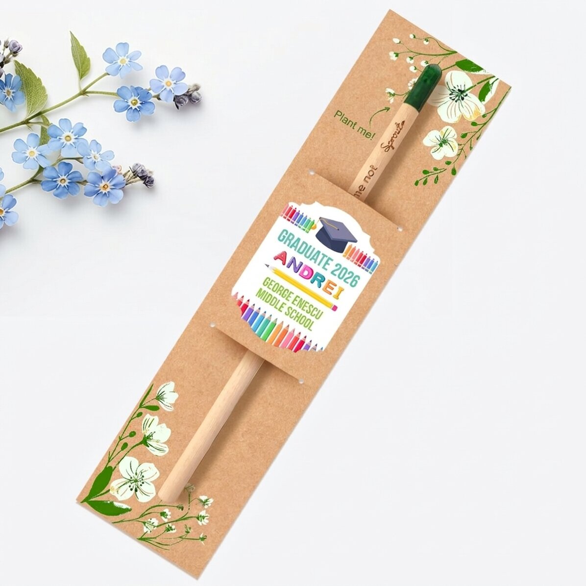 Lápiz plantable personalizado con texto para niños - Graduación