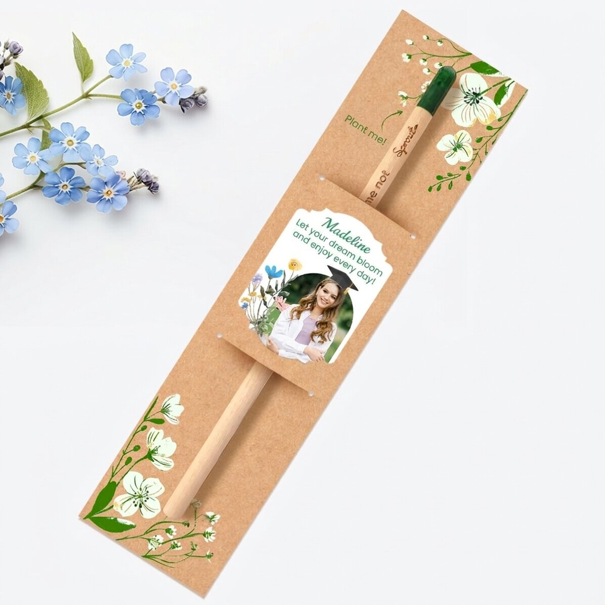 Lápiz plantable personalizado con foto y mensaje - Graduación
