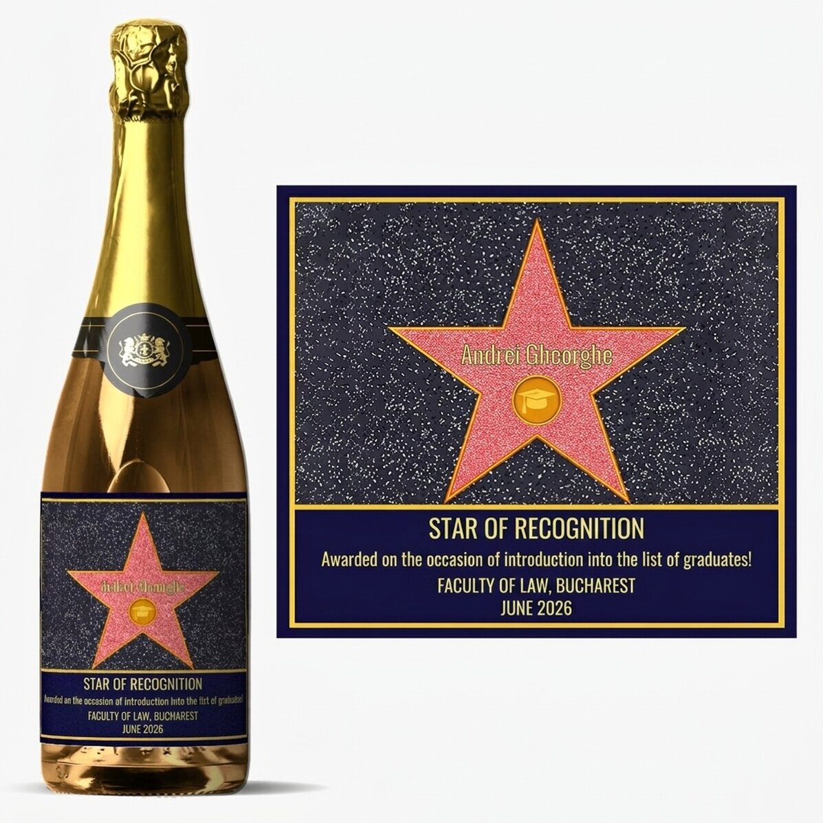 Vino espumoso personalizado con texto - La estrella de la gratitud