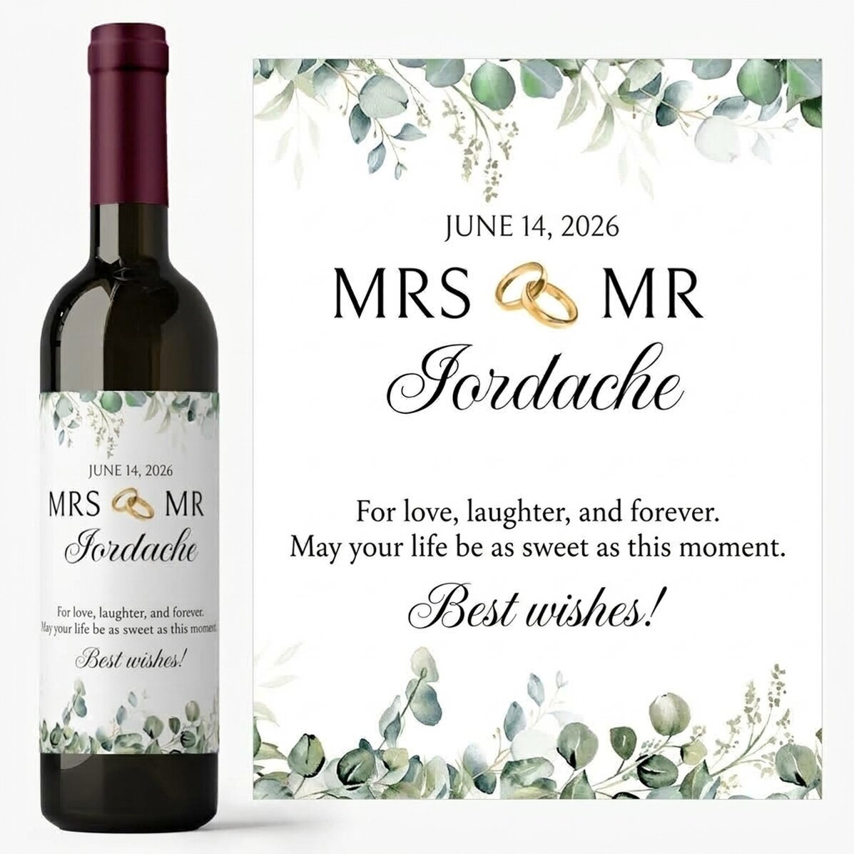 Vino personalizado con mensaje - Mrs & Mr