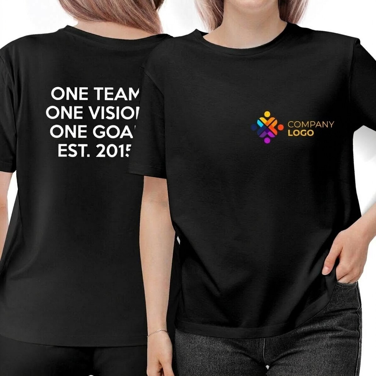 Camiseta de algodón personalizada con el logotipo en la parte delantera y un texto en la espalda