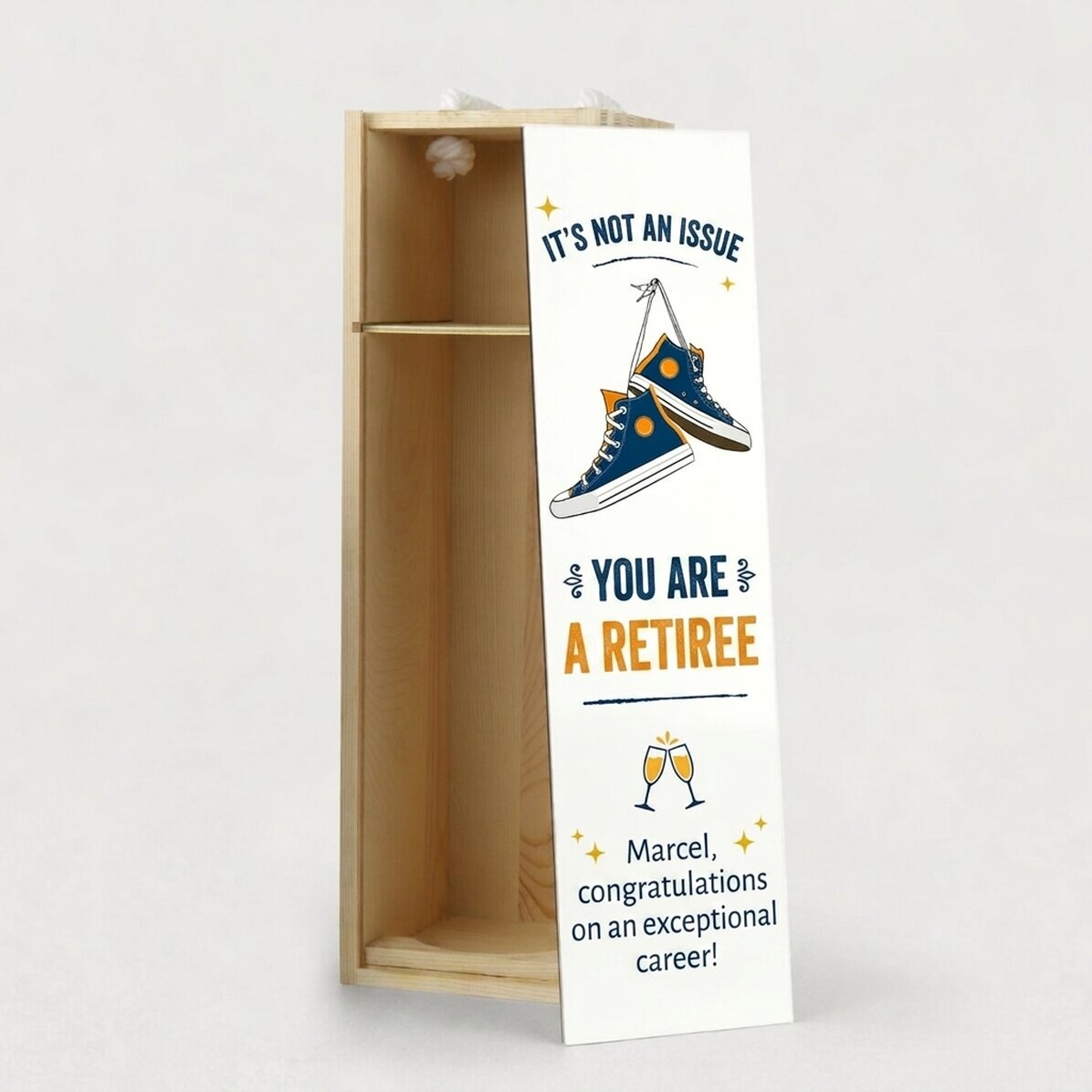 Caja de vino personalizada con texto - Jubilado