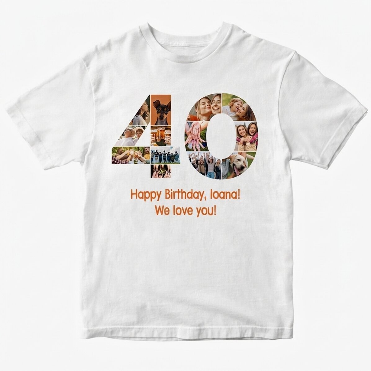 Camiseta de algodón personalizada con 13 fotos y un mensaje: 40 años