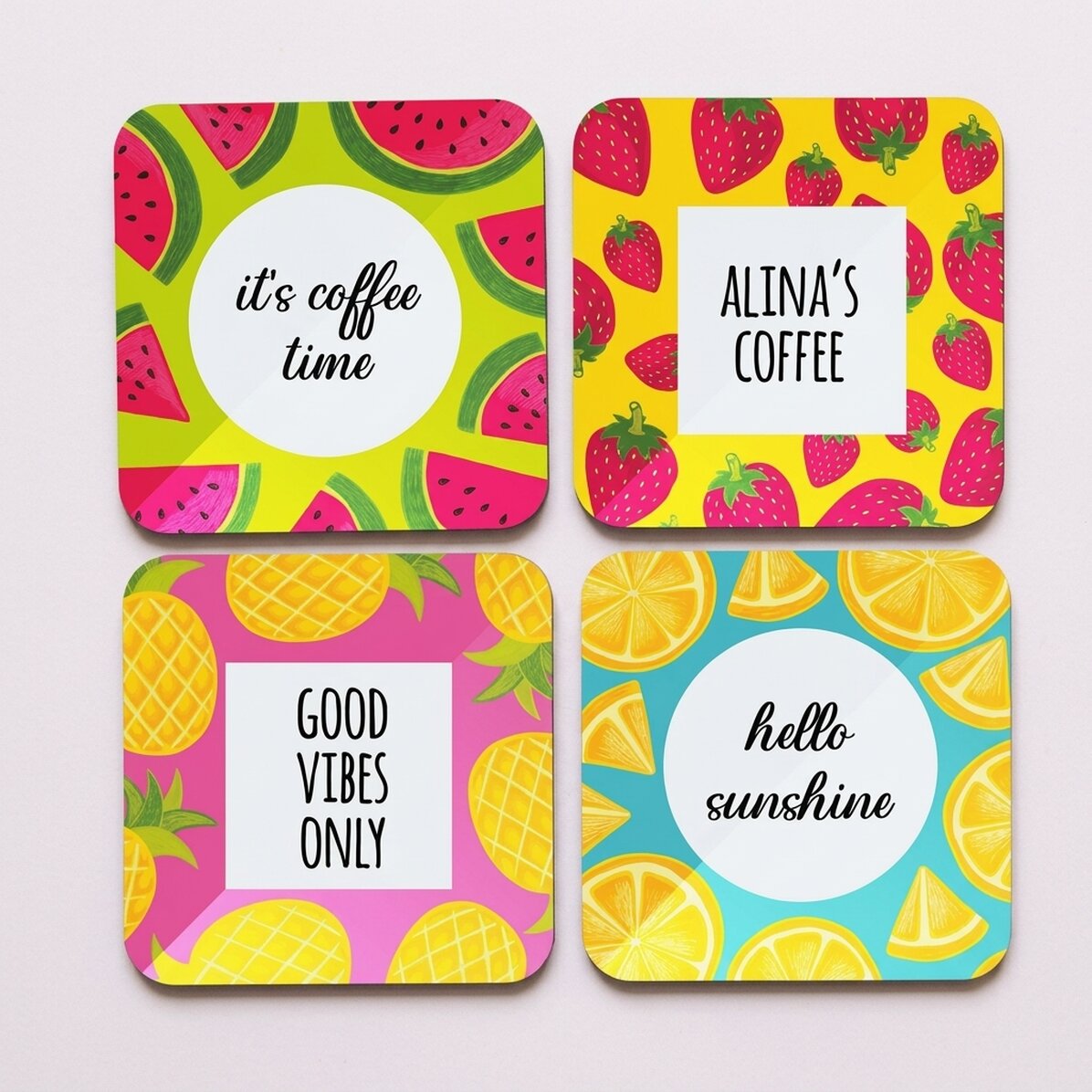Juego de 4 posavasos personalizados con texto - Summer