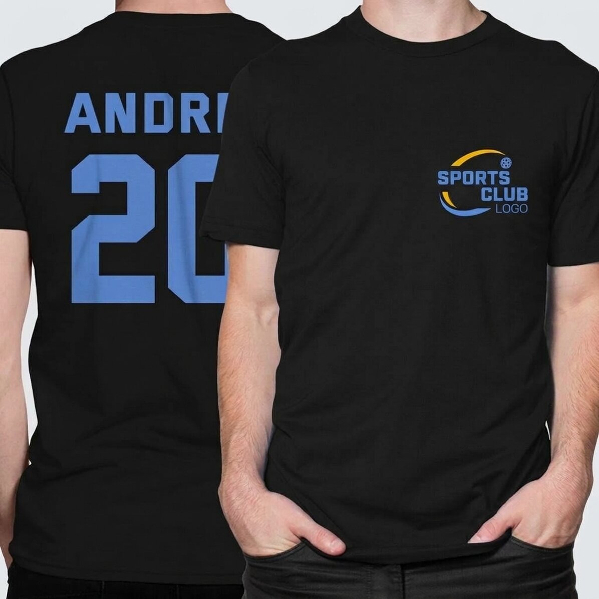 Camiseta de algodón personalizada con el logotipo en la parte delantera y el número en la espalda