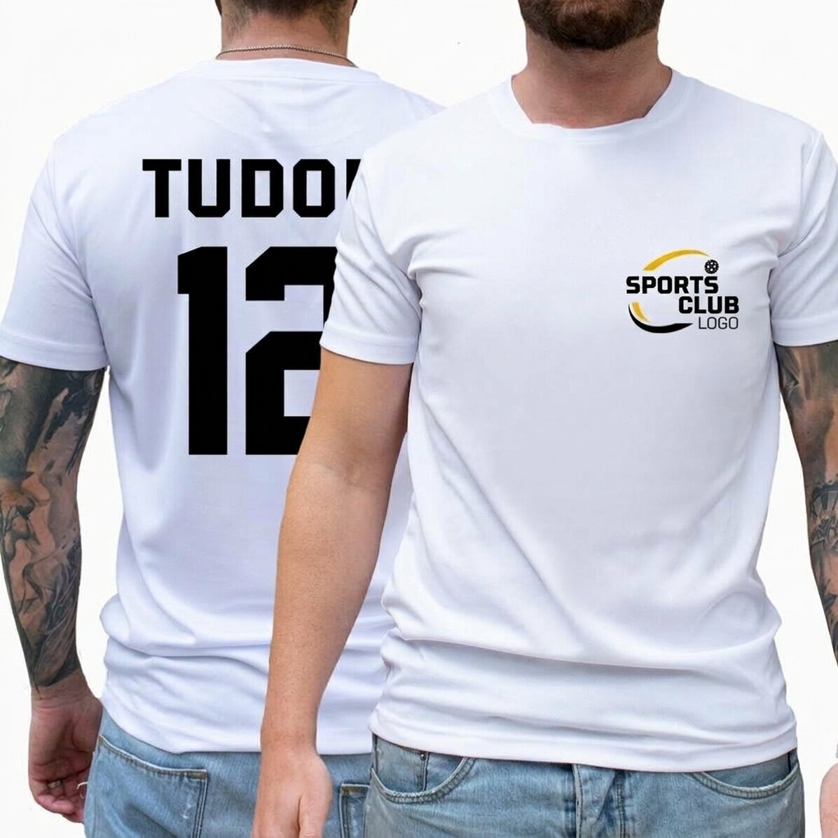 Camiseta deportiva personalizada por delante y por detrás con logotipo, nombre y número