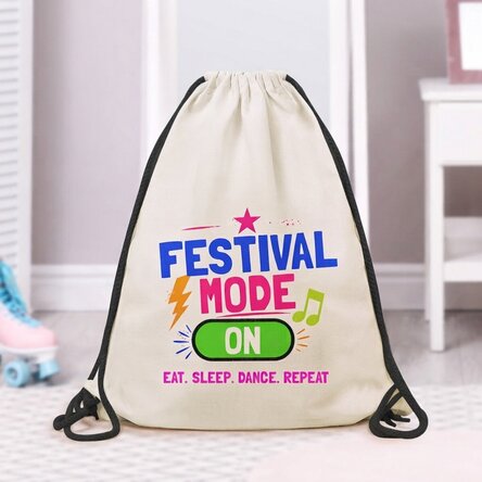 Personalised rucksack with a message - Festival mode on