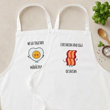 Personalised aprons for couples with a funny message – Bacon and eggs