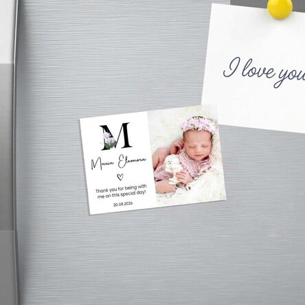 Imán de 10 x 7 cm personalizado con una foto y un texto - Recuerdo de bautizo