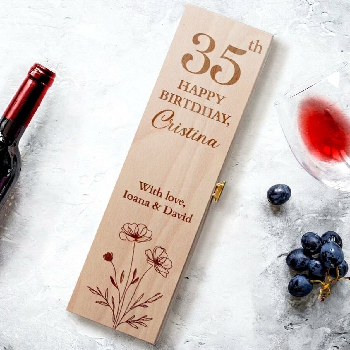Caja de vino personalizada con un mensaje para ella