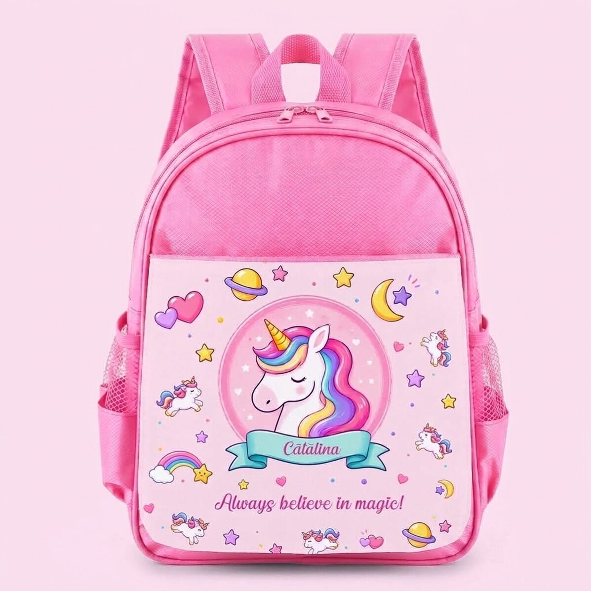 Mochila escolar personalizada con texto - Unicornio