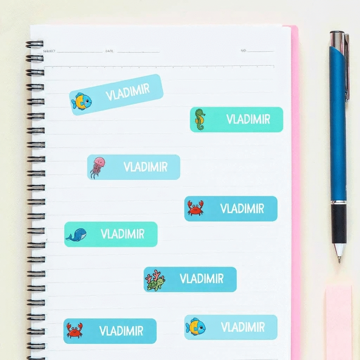 Lote de 36 pegatinas (etiquetas autoadhesivas) personalizadas para la guardería o el colegio