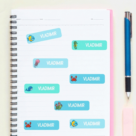 Lote de 36 pegatinas (etiquetas autoadhesivas) personalizadas para la guardería o el colegio