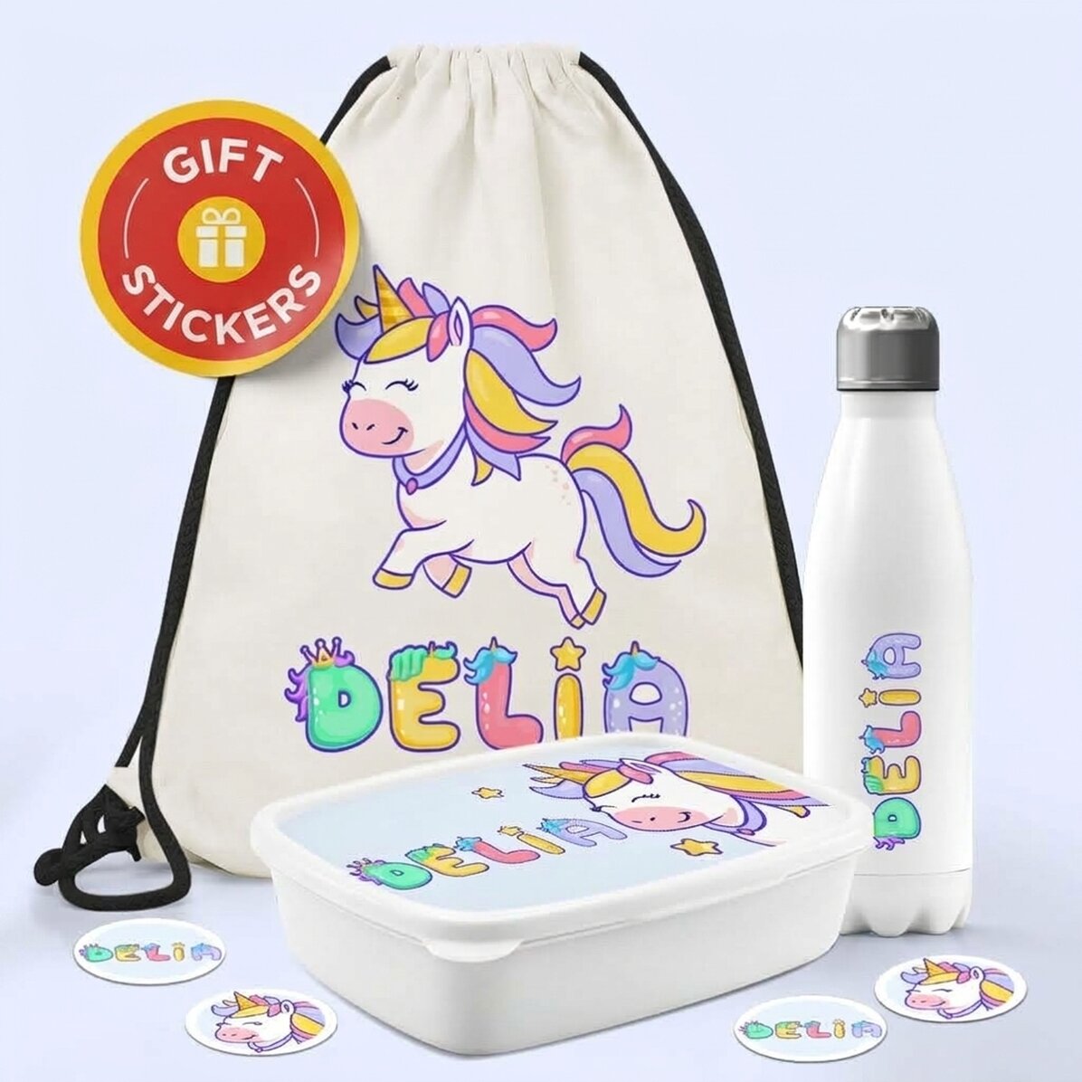 Conjunto personalizado para la guardería o el colegio – Unicornio