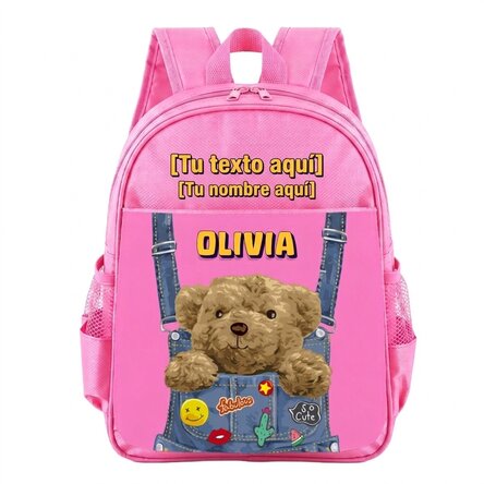 Mochila escolar personalizada con texto - Osito