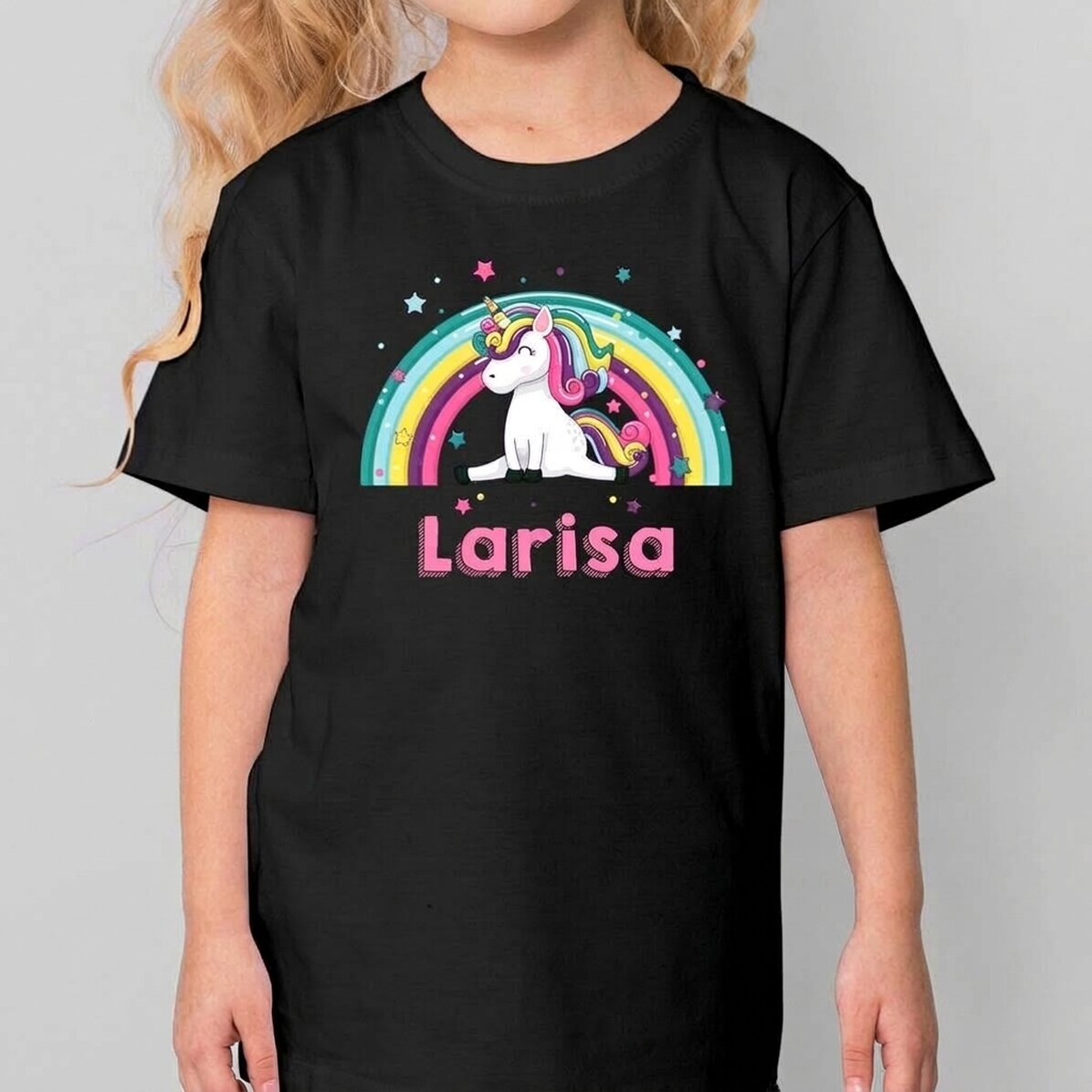 Camiseta de algodón para niños personalizada con nombre - Unicornio