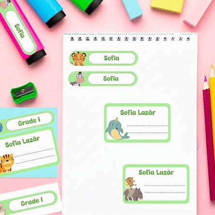Lote de 14 pegatinas personalizadas para el colegio, para cuadernos y material escolar