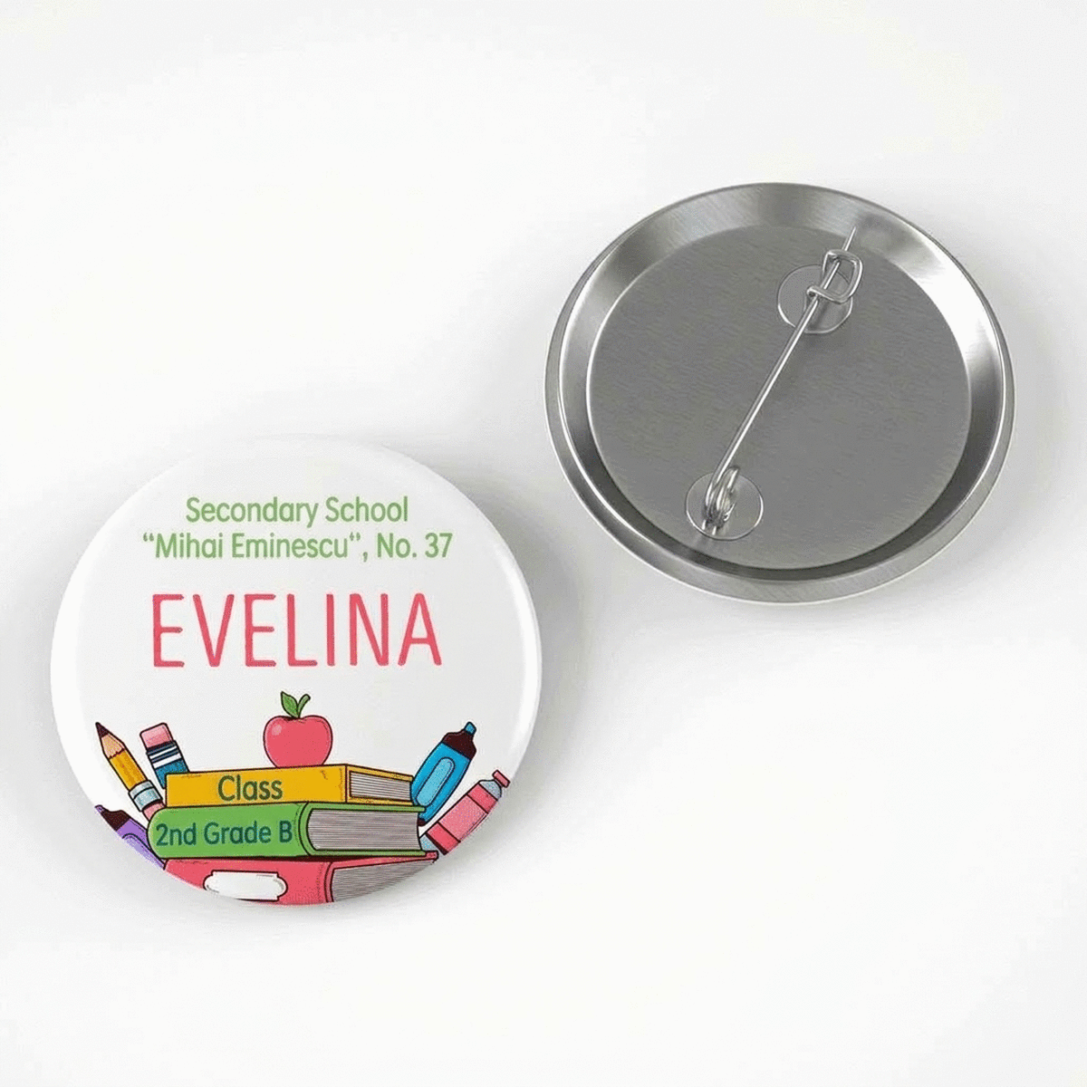 Insignia personalizada con texto para el colegio