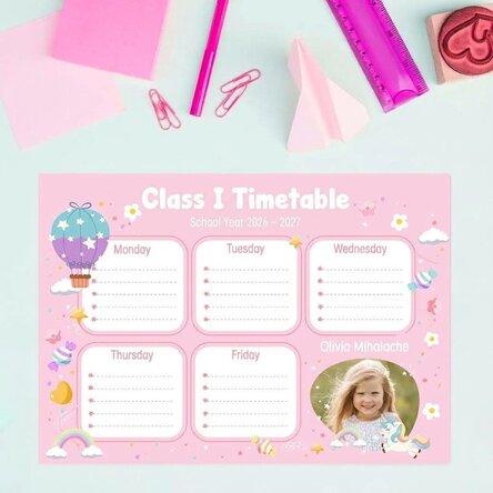 Horario personalizado con texto y foto - Caramelos y unicornios