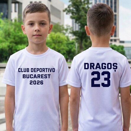 Camiseta deportiva infantil personalizada para niña, con texto en la parte trasera