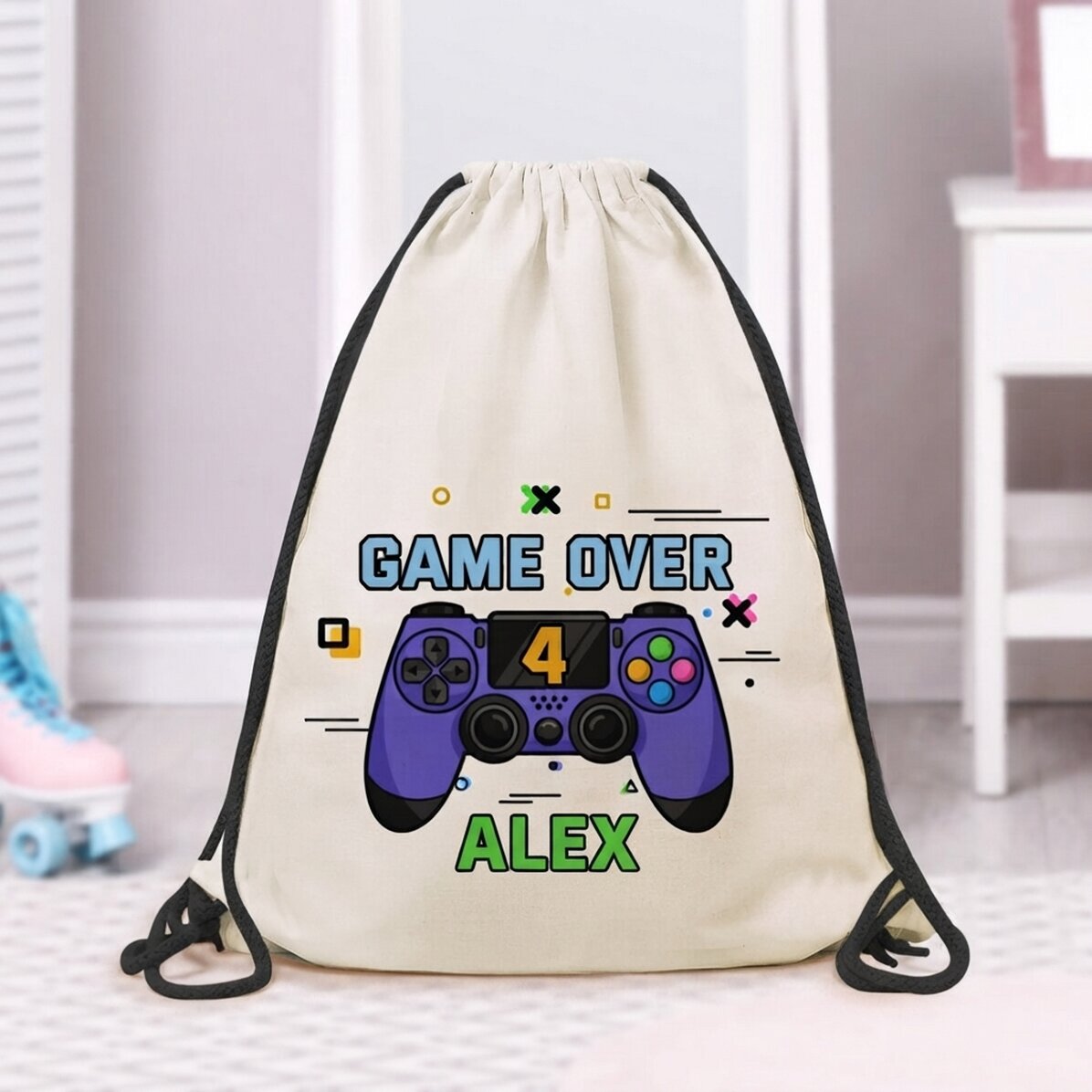 Mochila personalizada con texto: «Game over»