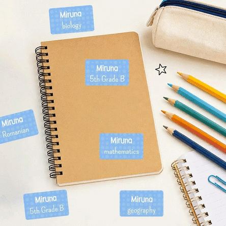 Lote de 18 pegatinas personalizadas con texto para el colegio, para cuadernos y material escolar