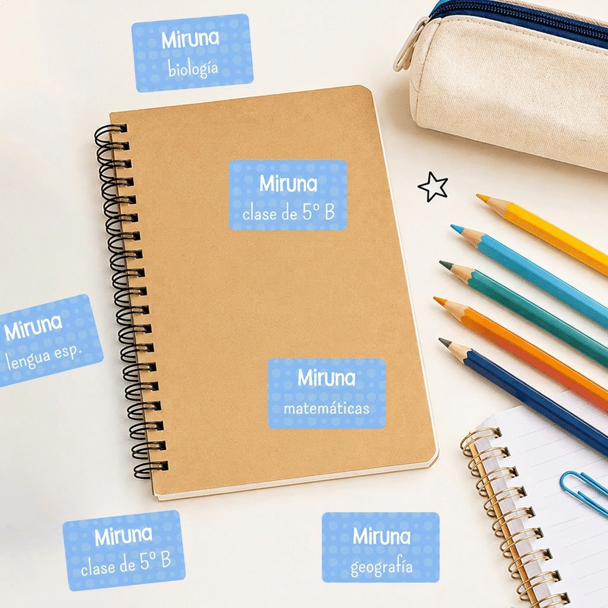 Lote de 18 pegatinas personalizadas con texto para el colegio, para cuadernos y material escolar