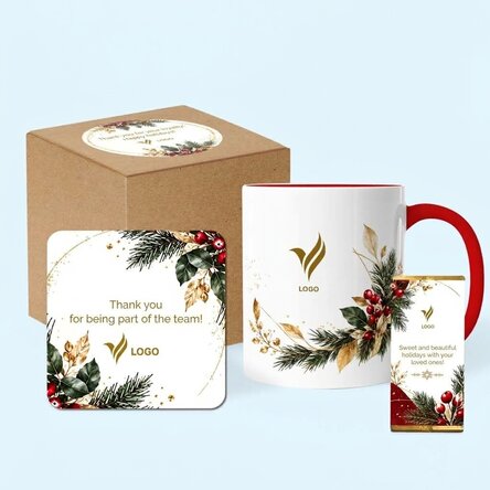Lote de regalo de Navidad personalizado con logotipo y texto - Festivo