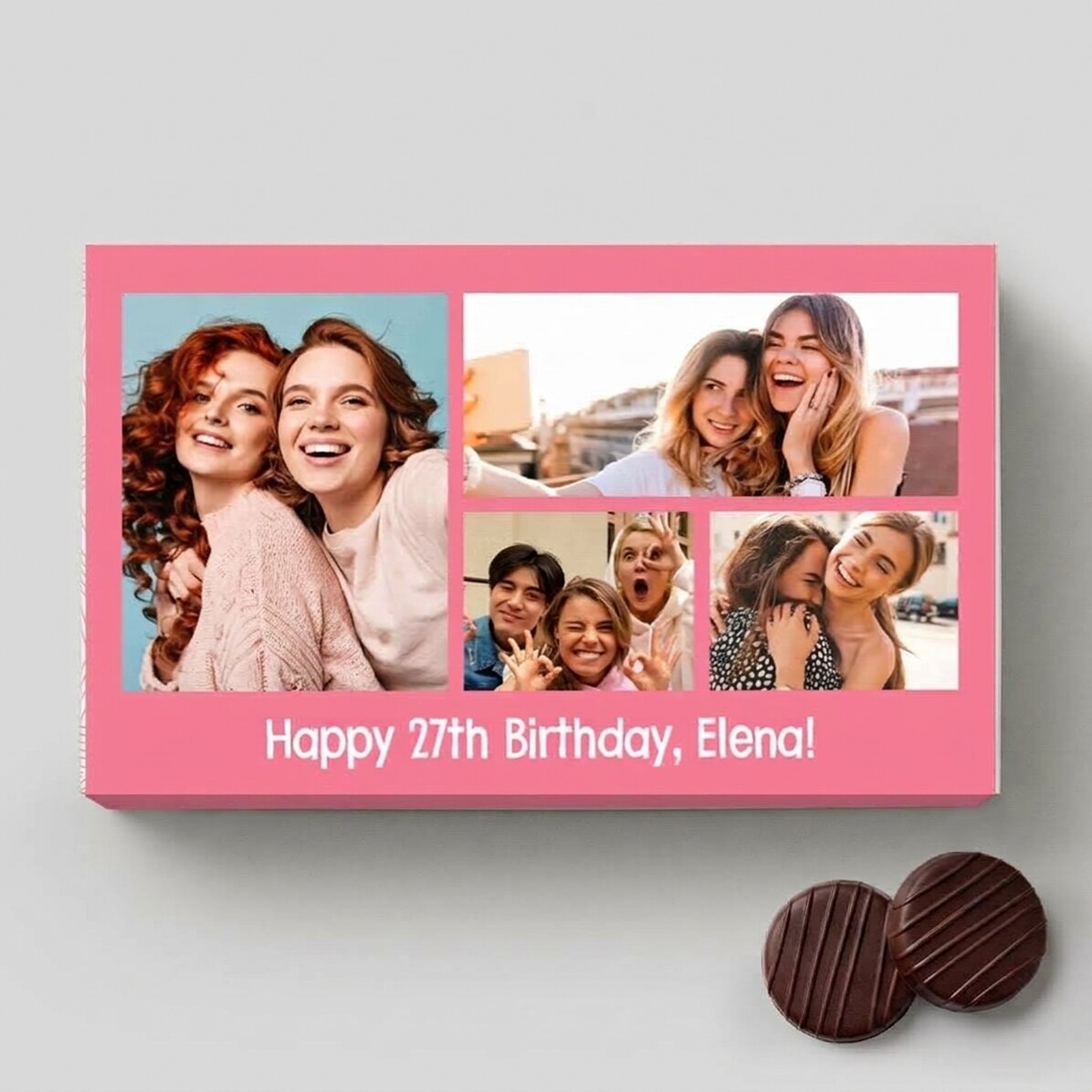 Caja de bombones rellenos de crema personalizada con 4 fotos y un mensaje