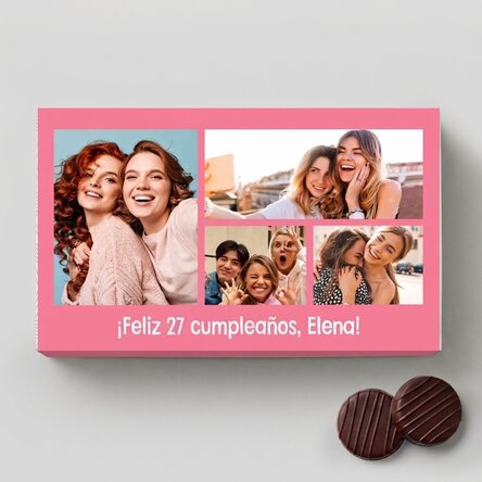 Caja de bombones rellenos de crema personalizada con 4 fotos y un mensaje