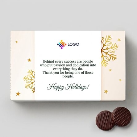 Caja de bombones rellenos de crema personalizada con logotipo y mensaje - Gold Christmas