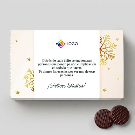 Caja de bombones rellenos de crema personalizada con logotipo y mensaje - Gold Christmas