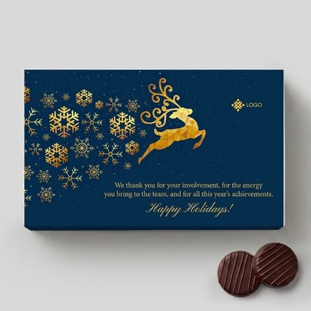 Caja de bombones rellenos de crema personalizada con logotipo y mensaje - Historia de Navidad