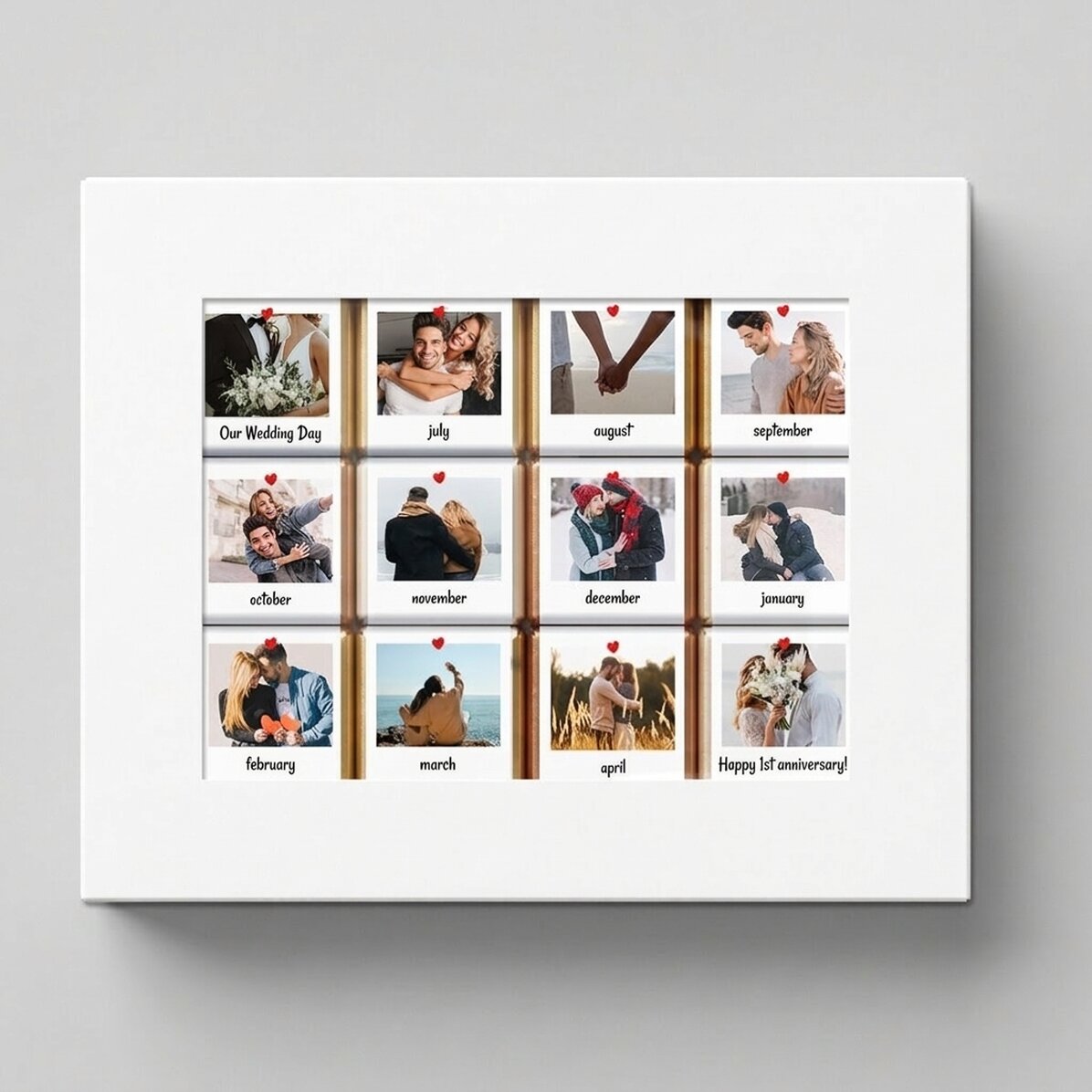 Caja de regalo con 12 minichocolates personalizados con fotos y mensajes - Our Story
