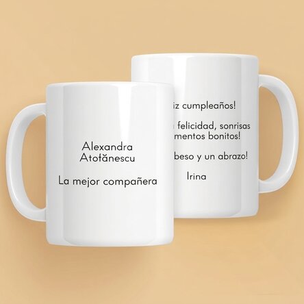 Taza personalizada con texto por ambos lados