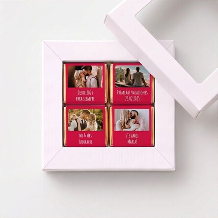 Caja de regalo con 4 minichocolates personalizados con fotos y un mensaje