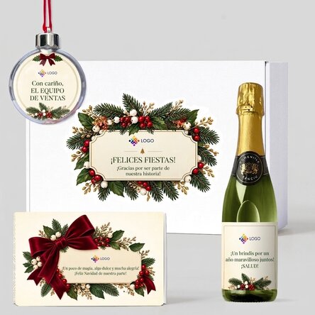 Caja de regalo «Christmas time» con productos personalizados con logotipo y mensaje