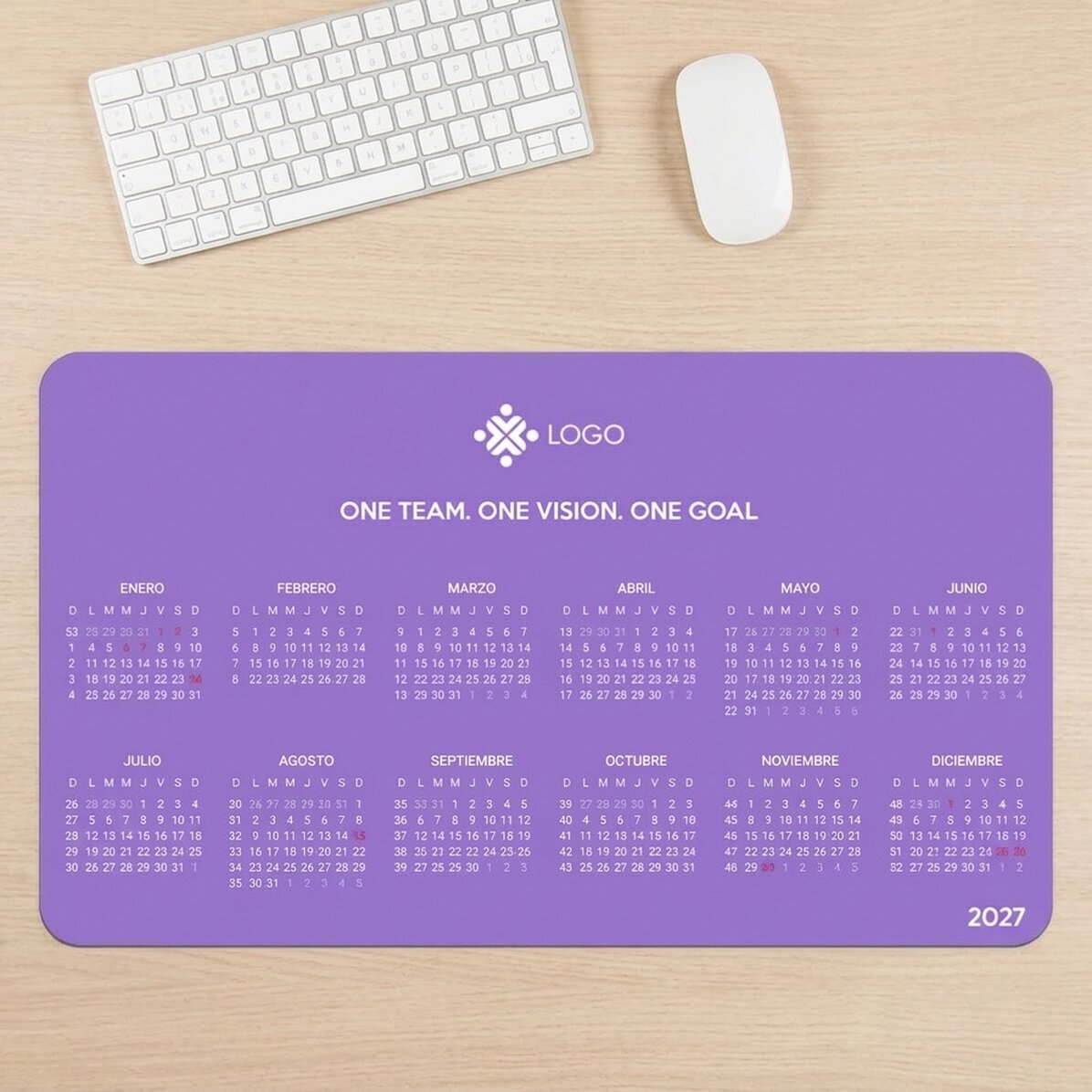 Alfombrilla de ratón XXL personalizada con calendario, mensaje y logotipo