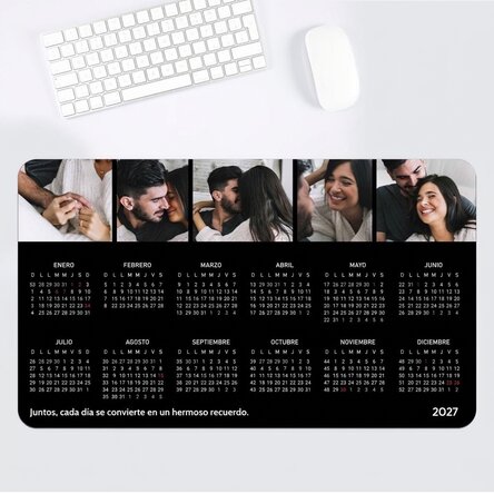 Alfombrilla de ratón XXL personalizada con calendario, 5 fotos y un mensaje
